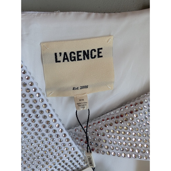 NWT L'Agence Dorothea Embellished Asymmetric Blazer Mini Dress Sz M White #4E503 - Picture 9 of 14